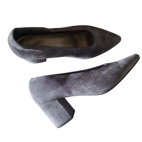 anthropologie seychelles rehearse block heel pumps grey suede size 8 - Picture 1 of 8